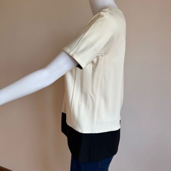 MaxMara Ivory Cream Colorblock Stretch Jersey Short Sleeve T- Shirt Viscose Sz S - Picture 5 of 13